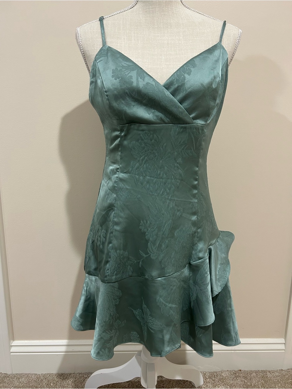 Altar'd State Teal Floral Satin Mini Slip Dress